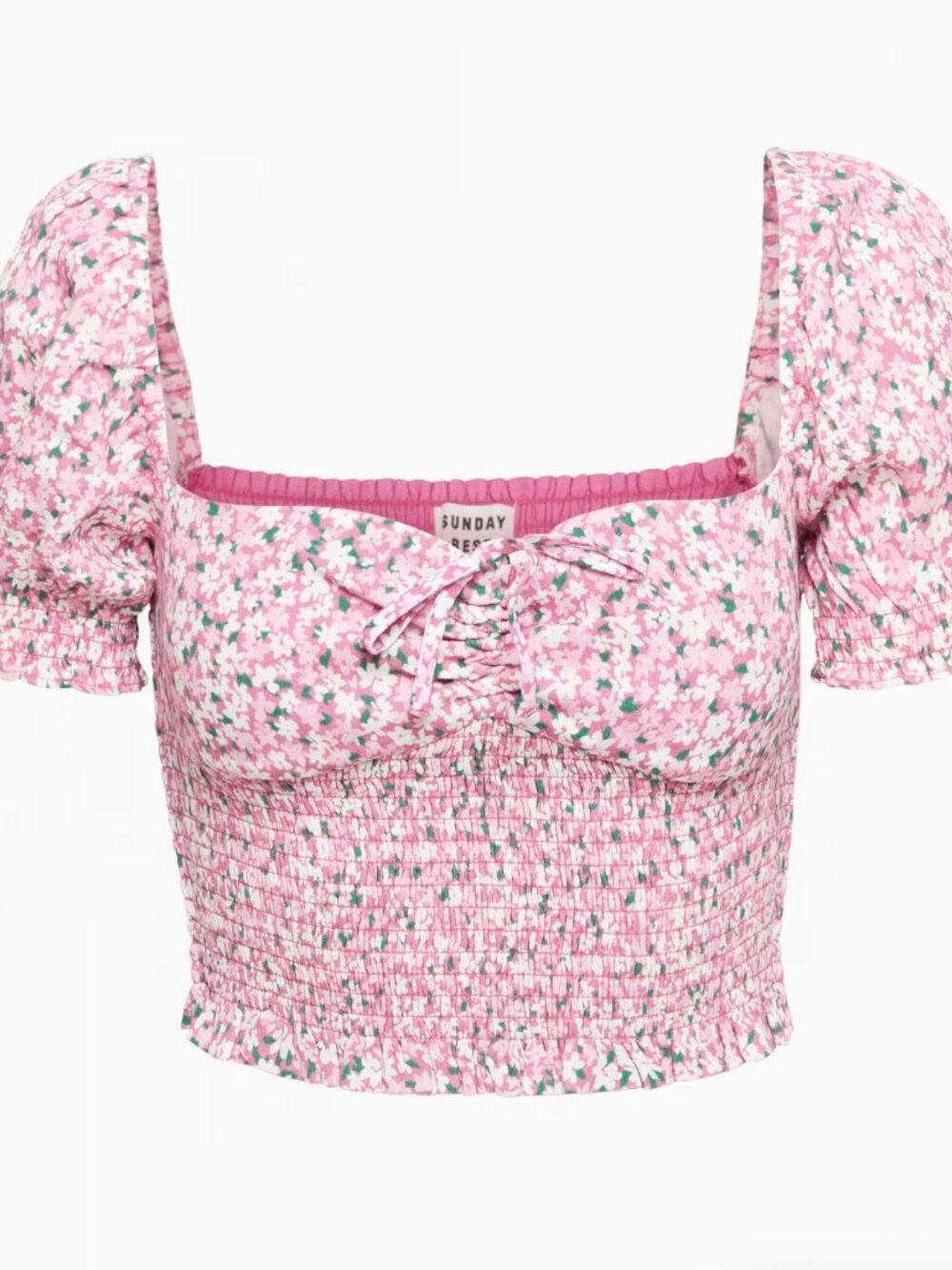 Aritzia Sinatra Smocked Pink Floral Puff Sleeve Blouse Cropped Size M
